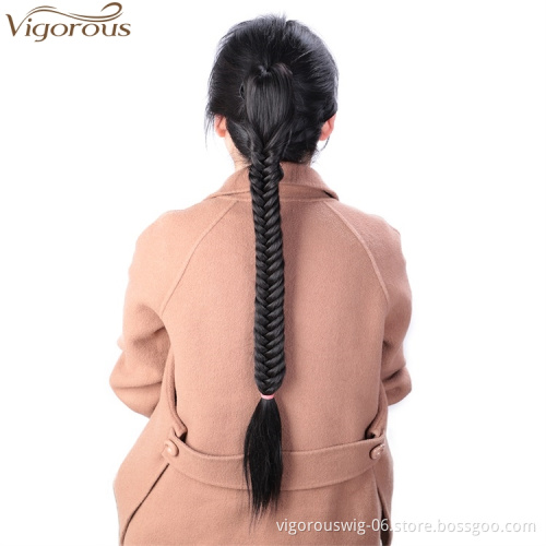Vigorous Fishtail Ponytail Hair Extension 24 inch Straight Braid Ponytail Extension Claw Jaw Synthetic clip in Hair Extension